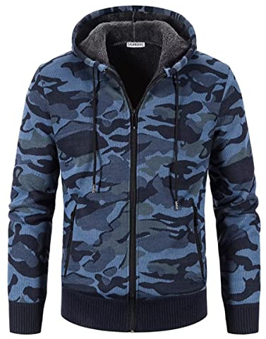 Shuanghao Hommes-Cardigan Pull-Tricoté Chandail-Sweater Veste à Capuche Hoodie en Polaires Doublé Chaud Villosités Décontractée Casual Blouson Gilet Cardigan Automne Hiver Homme Bleu XL