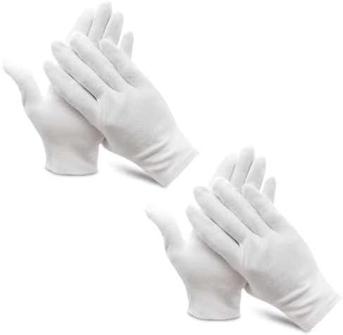 2 Paires de Gants en Coton Doux, Hydratants et Élastiques pour Soins de la Peau et Travail. Parfaits pour Mains sèches et Inspection de Bijoux. Taille Unique Blanc.