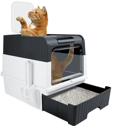 Purrfect Cat Litter Box - Tray with Scoop Lid - Easy Clean - Top Entry Hooded Litter Tray for Small and Medium Cats
