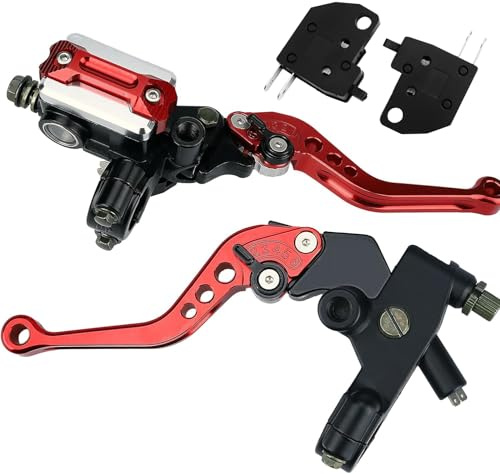 SOLLON Universal Motorcycle 7/8 22mm Handlebar Brake Master Cylinder Reservoir Adjustable Clutch and Brake Lever CNC Left & Right Set for Harley Honda Kawasaki Suzuki Yamaha (Red)