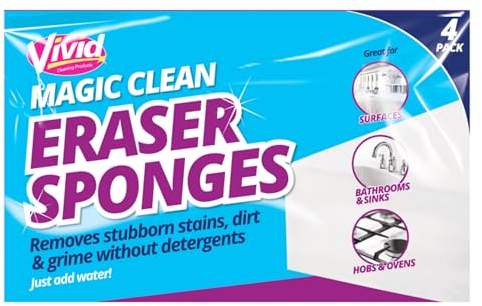 Magic Eraser Sponge - 4 Pack | Effective Limescale & Stain Remover | Durable Cleaning Power for Household Surfaces | Simply Add Water for Fast, Effortless Results | Premium Quality Guaranteed