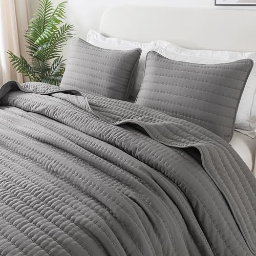 R. SHARE Colcha Cama Verano Primavera, Gris 225x260cm Colcha Bouti Cama, Acolchada para Cama o Sofá Suave y Transpirable, 100% Microfibra Edredón Verano-Oeko-Tex(Funda de Almohada no incluida)