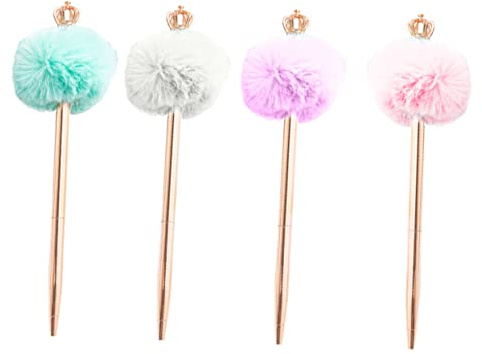 SHINEOFI Bolígrafos Kawaii Pompón 4 Piezas Multicolor Bolígrafo Para Niñas Escritura Escolar y Hogar Ligero y Portátil
