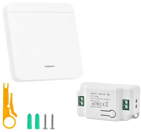 BougPeng Funk-Lichtschalter 230V 10A RF433MHz Funkschalter Licht mit Empfänger-Controller Fernbedienung Funkschalter Set Funk-Wandschalter Bis 50m Reichweite Keine Verkabelung Erforderlich für Lampen