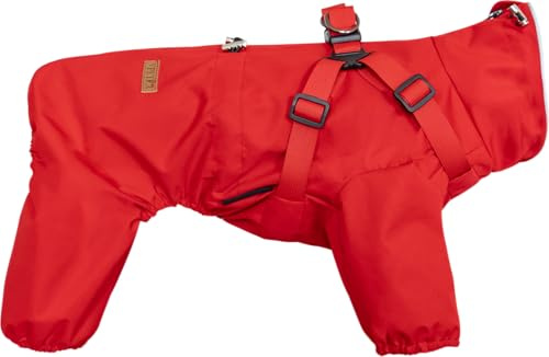 BT Bear Dog Harness Raincoat,Adjustable 4 Legs Dog Jacket with Harness Reflective Jumpsuit Waterproof Coat for Small Dogs,Red L