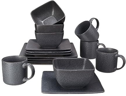 ZHCHAO Everyday Use Square Stoneware 16-Piece Dinnerware Set Dinner Plate Ceramic Marble Dinner Set