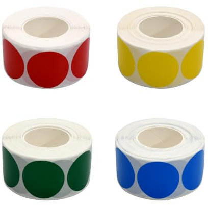 Klebepunkte Bunt Groß 4 Rollen Rot, Gelb, GrüN, Blau Wiederverwendbare Sticker Wasserfest AblöSbar Kupferfarbenes Papier Bunte Klebepunkte Kodierung Runde Sticker 500 Aufkleber Pro Rolle