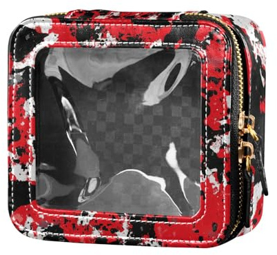 ZRWLUCKY Bolsa de maquillaje de camuflaje rojo transparente pequeña para artículos de tocador, bolsa de cosméticos de piel para viajes, camuflaje rojo, Camuflaje rojo camuflaje