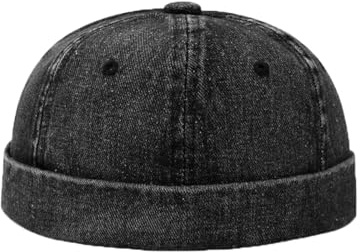 YAMEE Docker-keps unisex denim, brimless Watch Cap rullad manschett dam snygg, sjömansmössa män andningsbar justerbar, hamnmössa dam vintage, beanie dam UV-skydd, svart, one size