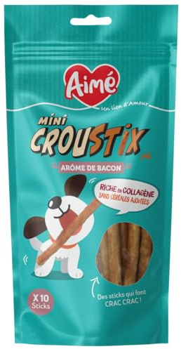 Aimé - Mini Stick à Macher - Friandise pour Chien Saveur Bacon - A Donner Entre Les Repas - Nourriture pour Chiens Faible en Matière Grasse - pour Une Meilleure Digestion - Santé Griffes & Ongles