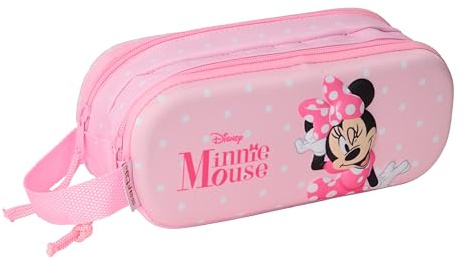 SAFTA Minnie Mouse 3D - Portatodo Doble 3D, Estuche Infantil, Estuche Niño, Ideal para Niños en Edad Escolar, Cómodo y Versátil, Calidad y Resistencia, 21x6x8 cm