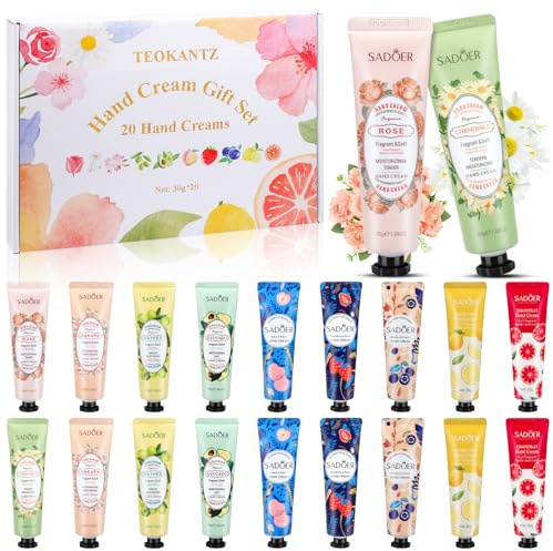 Coffret Crème Mains, 20 Pièces 30g Mini Crèmes Mains, 10 Parfums Crème Mains, Coffret Cadeau Femme pour Anniversaire, Fête des Mères, Saint-Valentin, Noël