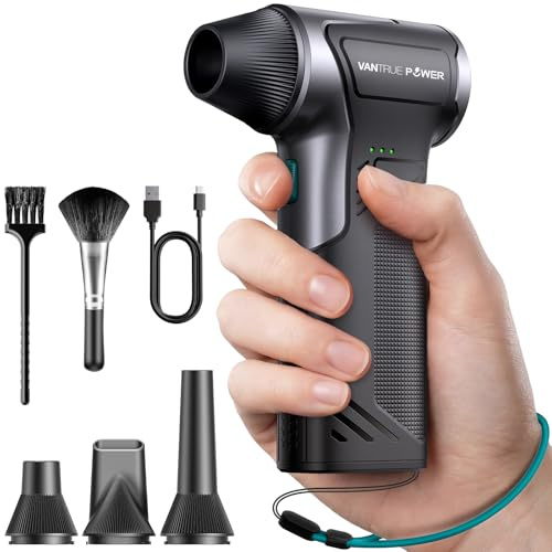 VANTRUE POWER T150 Mini Souffleur Air Comprimé 110000 tr/min sans Fil Puissant, Dépoussiéreur Électrique à 3 Vitesses Réglables avec Charge Rapide, Nettoyage PC/Ordinateur/Clavier/Voiture/Maison