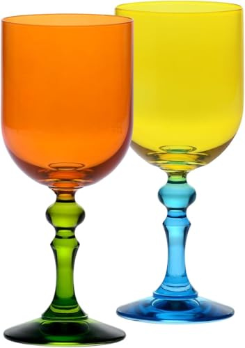 KROSNO – Bicchieri colorati per vino rosso e bianco, mocktail e acqua – 2 x 300 ml – Collezione Bubble – Arancione-Giallo – Cristallo senza piombo – Dipinti a mano