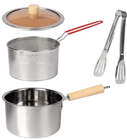Olla para Freír con Cesta y Tapa,Olla de Acero inoxidable 304 con Cesta Coladora,Mini Freidora con pinzas y Mango,Olla para Freír Tempura Japonesa,Olla Freidora para Tempura,Pescado (2.5L)