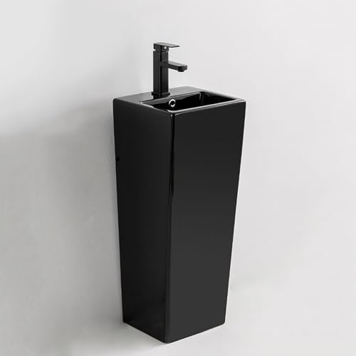 Lavabo de Pedestal de Cerámica de 83 cm de Altura, Lavabo de Baño Independiente, Lavamanos Moderno, Mueble de Baño para Jardín o Balcón, Sin Desagüe Ni Grifo