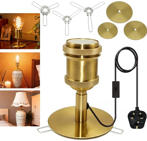 Wrpacttg Lamp Kit for Turn Ceramic Vase into Desk Lamp, Industrial Table Lamp, Bottle Lamp Kits, E27 Lamp Holder with 240cm Switch and Plug, Bottle Lamp Adaptor Kit, 3 Sizes of Base