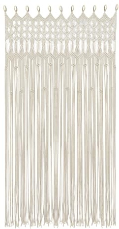 SFTYEI Cortina de macramé con anillos de madera, cortina de puerta de 120 x 195 cm, cortinas de algodón denso, cortinas de armario de estilo bohemio, para colgar en la pared con cordón de algodón