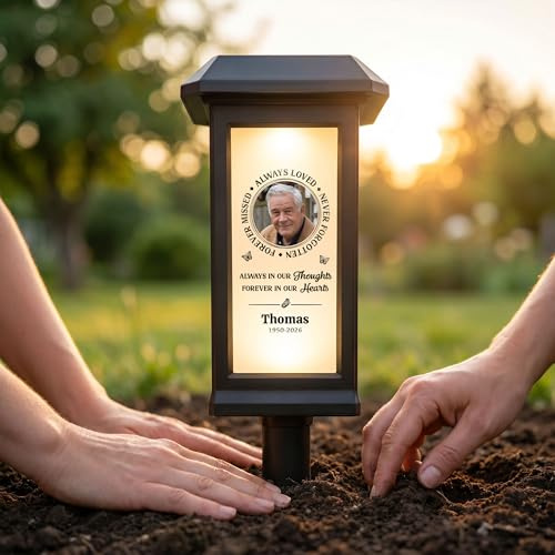 callie Personalized Memorial Solar Garden Lights Outdoor - Forever in My Hearts, Custom Outdoor Light for Cemetery Grave with Photo & Name & Year | Remembrance Sympathy Gifts for Loss of Loved