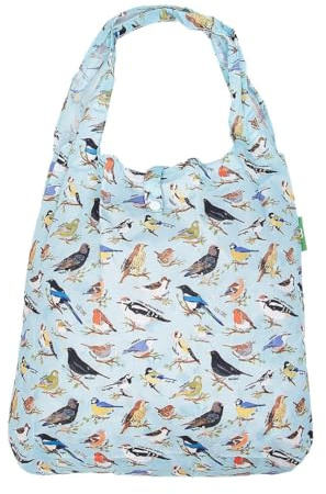 ECO CHIC leichte faltbare wiederverwendbare Einkaufstasche | Wasserabweisende Einkaufstasche | Lässt sich zur Aufbewahrung in die angebrachte Tasche falten (Wildvögel Blaue)