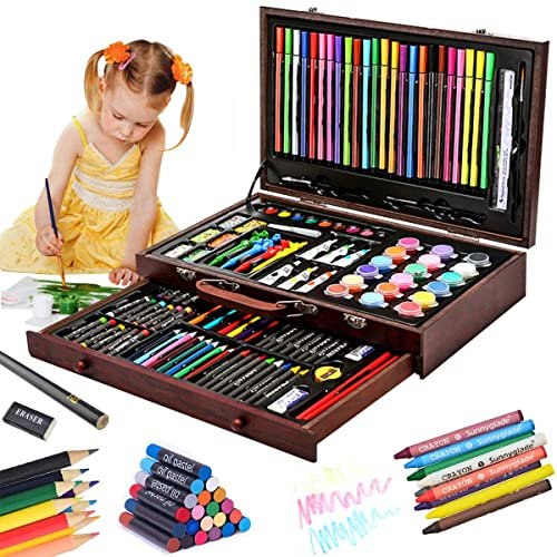 Kit de Dessin 123 Pièces, Malette Inclus Pastel, Aquarelle, Peinture Acryliques, Marqueur, Métallique Crayons de Couleur et Materiel, Idéal Cadeaux pour Adulte Enfant