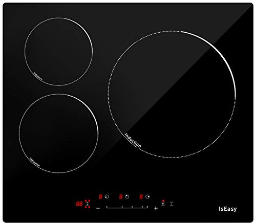 Placa de Inducción 3 Zonas, 9 Niveles de Potencia, Placa de Cocción de Inducción Eléctrica (6400 W, 3 Fuegos, 60 cm, Empotrada, Control Táctil, Temporizador de 99 Minutos, Cristal Cerámic）