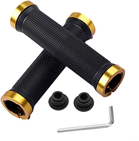 SHULLIN Manopole ergonomiche per manubrio MTB con serratura in alluminio e chiave a brugola, per bicicletta da 22,2 mm (oro)