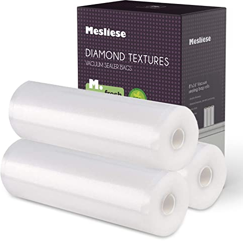 Mesliese Lot de Sacs Mise Sous Vide, 20,3 x 40,6 cm 3 Rouleaux, Sans BPA et Résistant aux-Perforations, Sac de Congélation épais pour Aliments Sous Vide