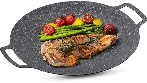 Gusseisen Plancha Ø 33 Cm, Grillplatte, Rund Gusseisen Grillplatten, Koreanischer BBQ-Grill Antihaft-Grill, Gusseisenpfanne Grill, BBQ Grillpfanne Für Gasgrill, Holzkohlegrill Und Vieles Mehr