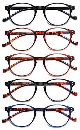 COJWIS 5 Pack Lesebrille Blaulichtfilter fur Damen Herren Federscharnier Brille Anti-Müdigkeit Blendfreie UV Lesehilfe (5 Pack Farbe, 2.00, multiplier_x)