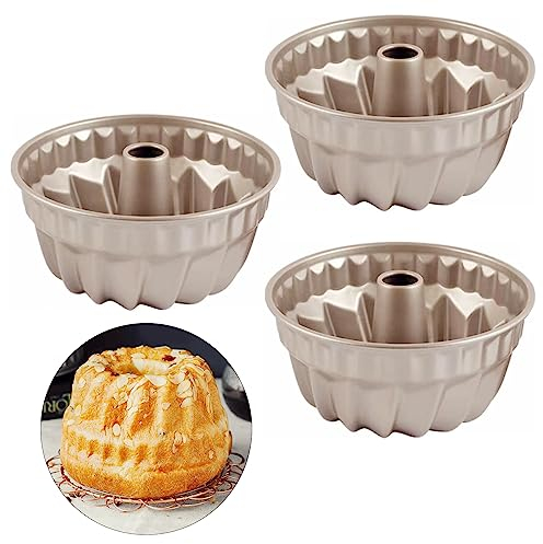 Qixuer 3 Pezzi Mini Stampi per Ciambella 10,8 cm,Tortiera per Ciambelle con Rivestimento Antiaderente,Rotondi,Oro,Piccoli con Rivestimento Antiaderente per Ciambelle,Torte, Muffin,Cupcake
