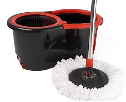 DIVCHI Serpillère rotative et seau de nettoyage du sol avec bouchon de sortie d'eau, roues pratiques et poignée extensible