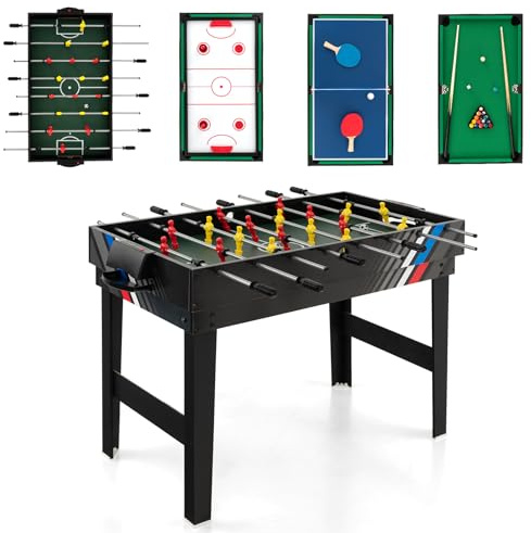 GYMAX 4 in 1 Multi Game Table, Combo Games Table Set with Foosball, Hockey, Billiard and Table Tennis, Indoor Combination Games Table for Kids Adults Party Gatherings, 125 x 97 x 83cm