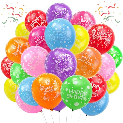 YOUYIKE Luftballons Geburtstag, Premium Bunt Ballons Geburtstag, 12 Zoll Happy Birthday Ballon, Happy Birthday Latex Luftballons für 4 5 6 7 8 9 10 Kinder und Erwachsene mädchen Junge (50)