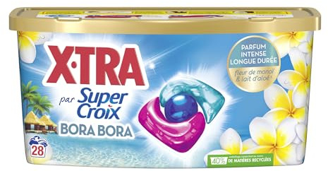 X-Tra par Super Croix -Trio-Caps - Bora Bora - Fleurs de Monoï & Lait d'Aloe - Moment Evasion - Experience Sensorielle - Parfum Intense - Longue Durée - Efficace dès 20°C - 28 Lavages