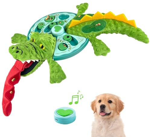 Migipaws Interaktives Katzenspielzeug, Intelligenzspielzeug für Katzen & Welpe, Schnüffelmatte für langsames Füttern & lustiges Lernen, Quietschspielzeug mit Aufnahme-Wiedergabe (Krokodil)