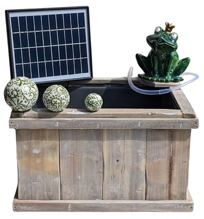 Storm's Gartenzaubereien Miniteich Komplettset - Keramik Wasserspeier Froschkönig - Solarpumpe mit Akku - Laufzeit ohne Sonne 4 bis 5 Stunden