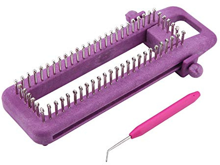 Respicefinem Set di telai per calzini regolabili, per principianti, viola, rettangolare, con gancio (colore casuale) per calzini fai da te, sciarpa, cappello, set di strumenti creativi fatti a mano
