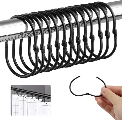 Duschvorhang Ringe, 24 Stück Metall Duschvorhangringe, Oval Duschvorhang Haken, Duschringe Für Duschvorhang, Gardinenringe zum Öffnen, für Vorhänge, DIY-Loseblattserien, Duschvorhänge (Schwarz)