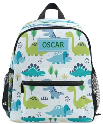 Ksajwzf Sac à dos personnalisé avec nom pour enfant, motif dinosaure tropical, sac à dos pour filles et garçons, sacs à livres préscolaires personnalisés pour voyage de garderie, multicolore