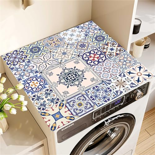 housse machine a laver, tapis protection dessus de lave linge top, souple découpable, imperméable, décor, Housse universelle Machine a Laver pour Machine à Laver Ou Sèche-Linge (Flower,60x60cm)