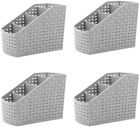 Cobenga Paquete de 4 cestas de almacenamiento divididas, organizador de cosméticos gris, caja de almacenamiento de subrejilla de 4 rejillas para escritorio, caja organizadora