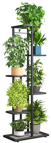 Uwenkjie Scaffale per vasi da fiori in metallo grigio scuro a 6 piani per interni ed esterni, in grado di ospitare 7 vasi, scaffale angolare per piante da 108 cm, adatto per giardini, salotti