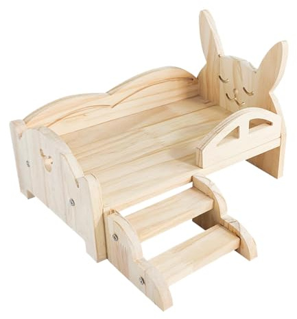 Qkbuza Di Coniglio In Legno Con Scale - Habitat Per Criceto, Porcellini D', Furetto, Cincillà E Altri Piccoli Animali - 34x22x22 Cm