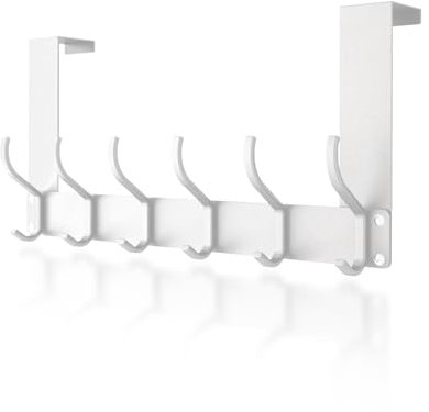 Lorrtta Over Door Hook, Stainless Steel Door Hanger with 12 Hooks - No Drilling, Assembly-Free for Coats, Clothes, Hat, Towel, Jacket - Bedroom Space Saving - Black