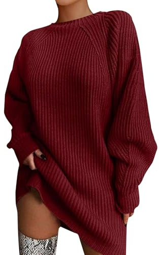 Långa Stickade Jumperklänningar – Damtröjor Utan Huva, Enfärgade Virkade Tröjor, Vintervarma Säckiga Tröjor, Slim Fit Pullover