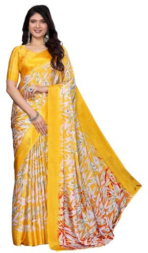 Yashika Dam, Tussar, sidentryckt Sari med blusmaterial | Saree för kvinnor | Sarekollektion 2025 | Ny Sari | Ny Sari | Ny Sari, GUL, En Storlek