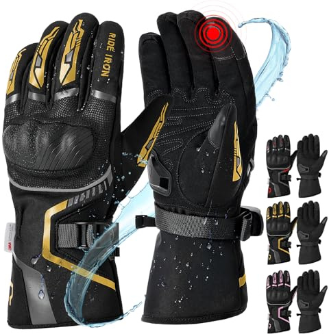 RIDEIRON Guanti moto invernali uomo donna,Antivento,leggeri e caldi con touchscreen per motociclismo,escursionismo e altri sport all'aperto,Giallo XL