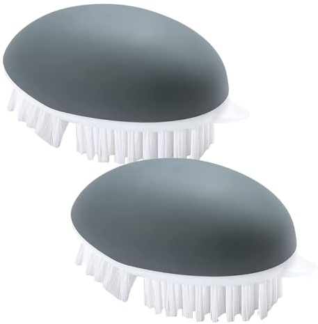 Paquete de 2 cepillos para verduras, con removedor de puntos, cepillo para patatas con agarre antideslizante para alimentos, maíz, calabaza y zanahorias (color: gris + blanco)