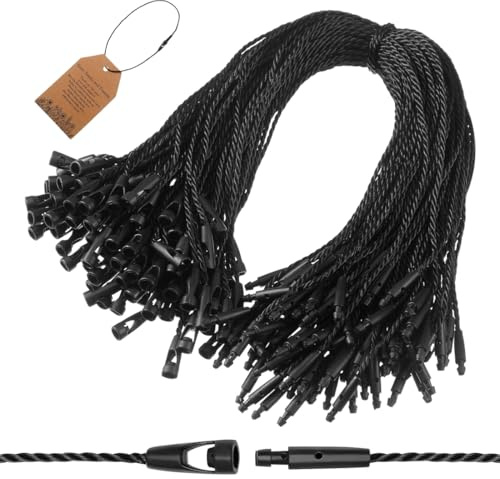 YAZWUR Cordón de Nylon para Colgantes con Cierre a Presión, Seguridad en la Fijación de Etiquetas, Gancho para Ropa y Productos(Negro)